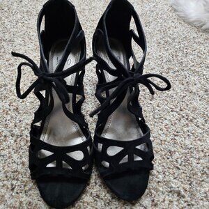 Impo Black Suede Lace Up Heels Takara Size 10